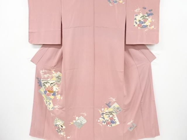 手描き友禅色紙に童子松竹梅模様訪問着